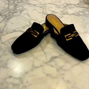 Black suede mules